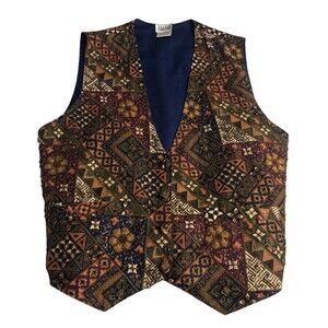 Vintage Halsey Collection Vest Womens Large Beaded Floral Geometric Art Western
